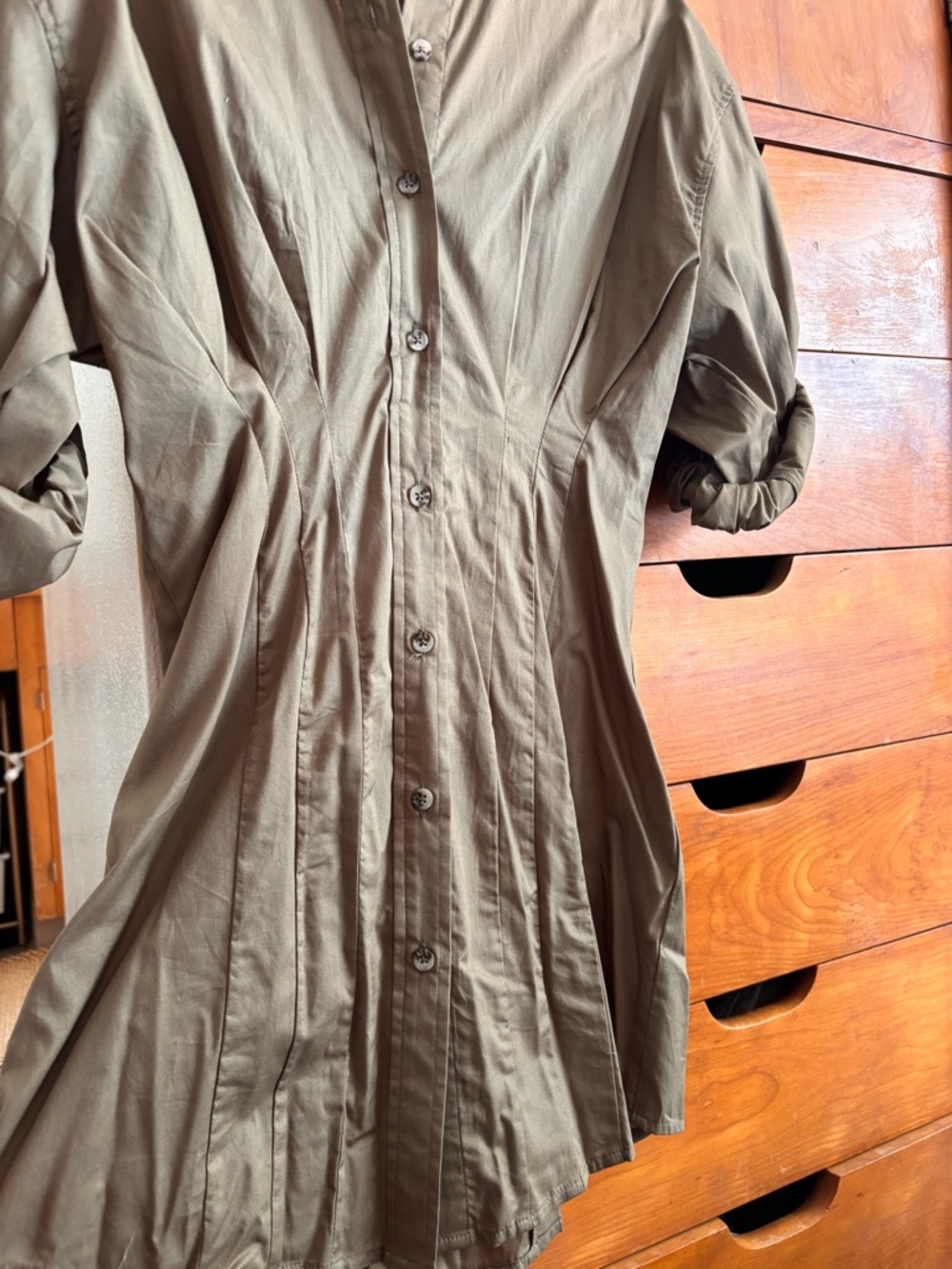 Women’s Olive Button-Front Shirt Dress